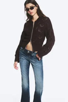 Cardigan zippé en maille - Marron foncé — photo 1