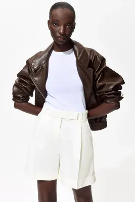 Short chic en lin mélangé - Blanc — photo 2