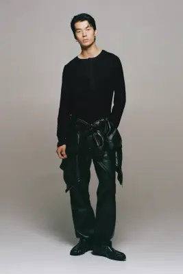 Four-way Stretch Regular Fit Henley top - Noir — photo 4