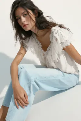 Wide High Waist Jeans - Bleu denim clair — photo 4