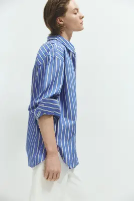 Chemise oversize en popeline - Bleu — photo 1