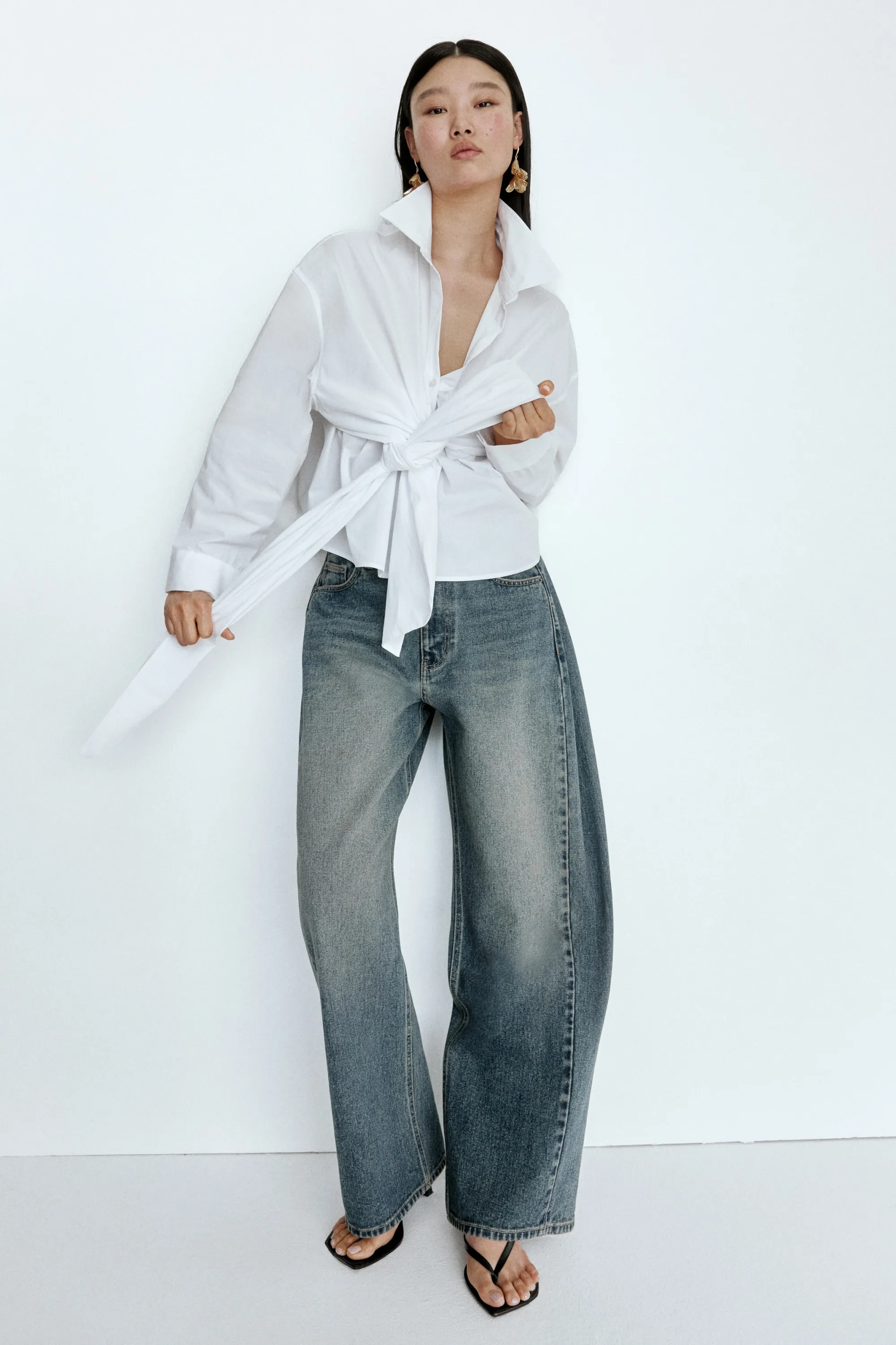 Blouse avec détail à nouer - Blanc