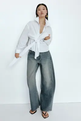Blouse avec détail à nouer - Blanc — photo 1