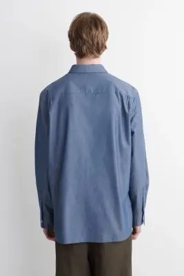 CHEMISE À MANCHES LONGUES EN CHAMBRAY - BLEU — photo 4