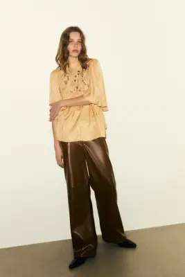 Blouse jacquard brodée - Jaune — photo 2