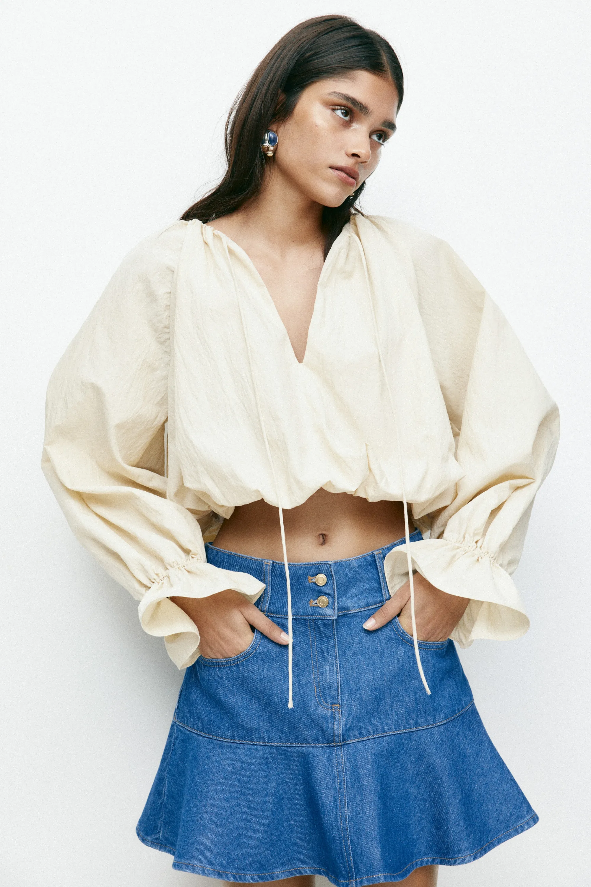 Minijupe volantée en denim - Bleu denim