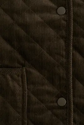 Veste oversize matelassée en velours côtelé - Vert kaki foncé — photo 5