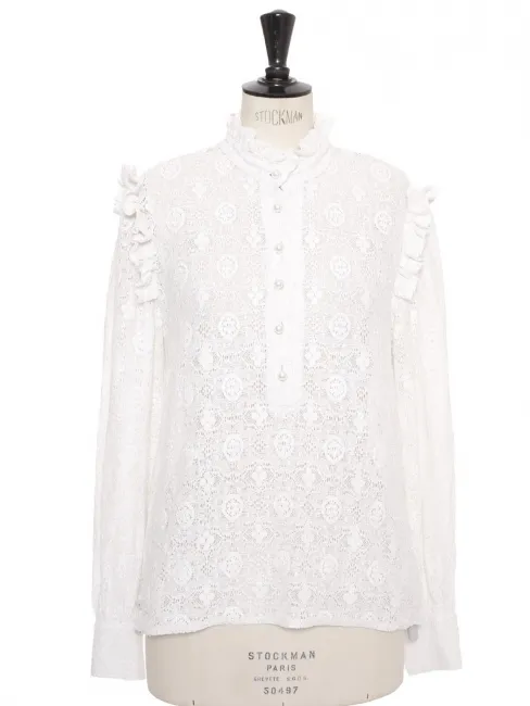Blouse manches longues en dentelle blanche et boutons perles ivoire Prix boutique 175€ Taille 36