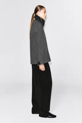 VESTE OVERSIZE EN LAINE À CHEVRONS ET COL EN CUIR - NOIR / CHEVRONS — photo 5