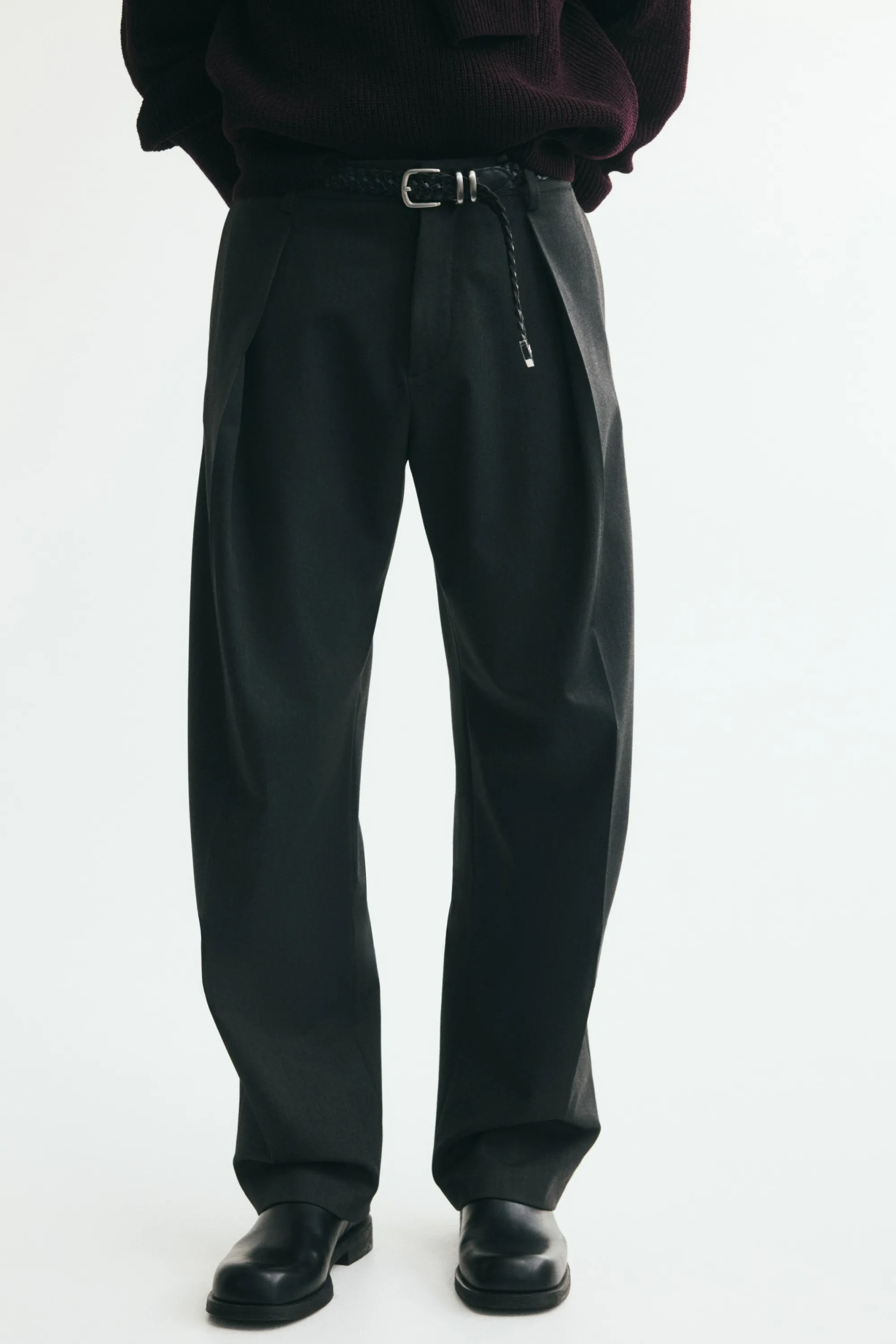 Pantalon chic Loose Fit avec plis - Gris anthracite