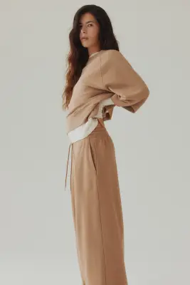 Pantalon avec cordon de serrage et plis - Beige foncé — photo 4