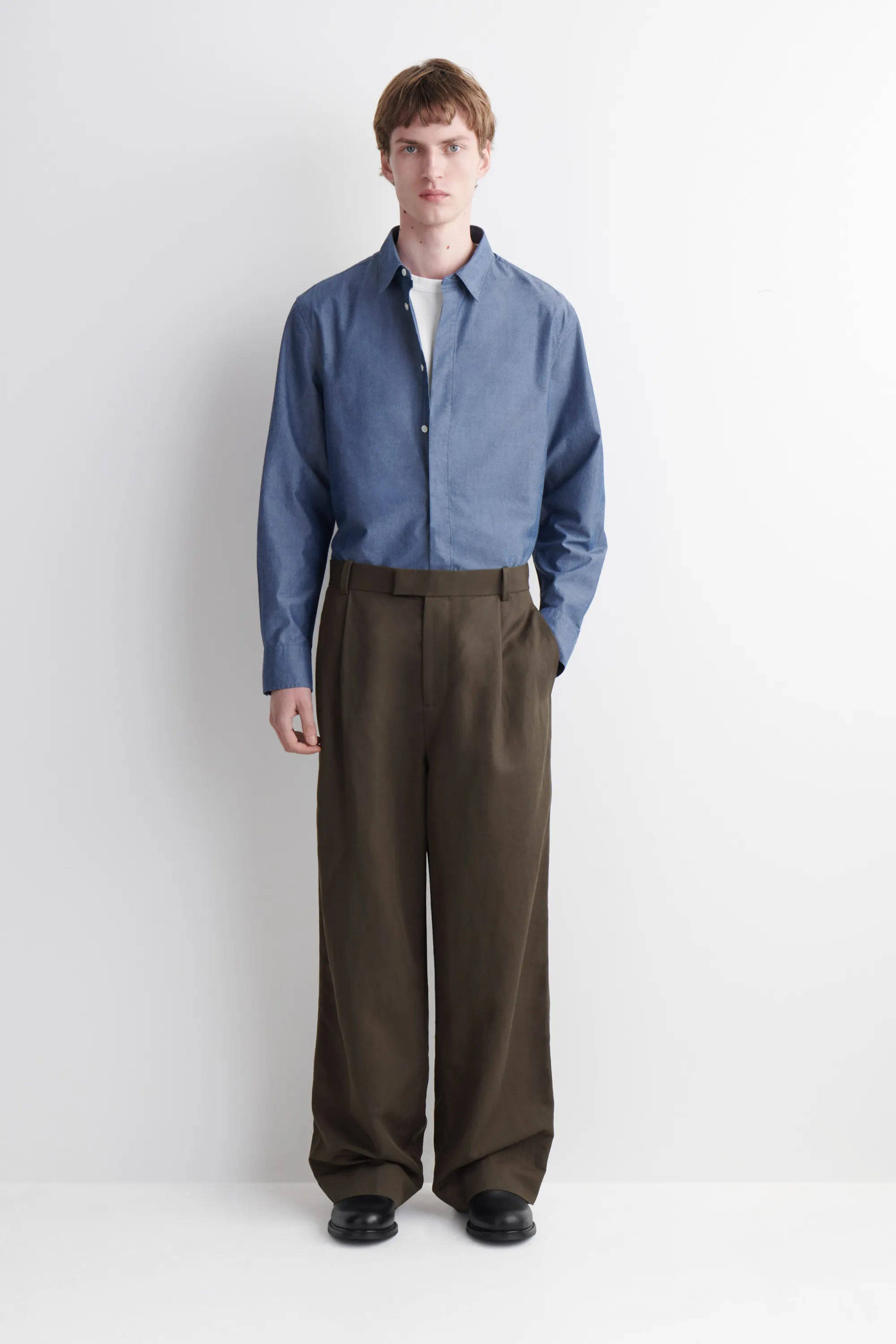 CHEMISE À MANCHES LONGUES EN CHAMBRAY - BLEU
