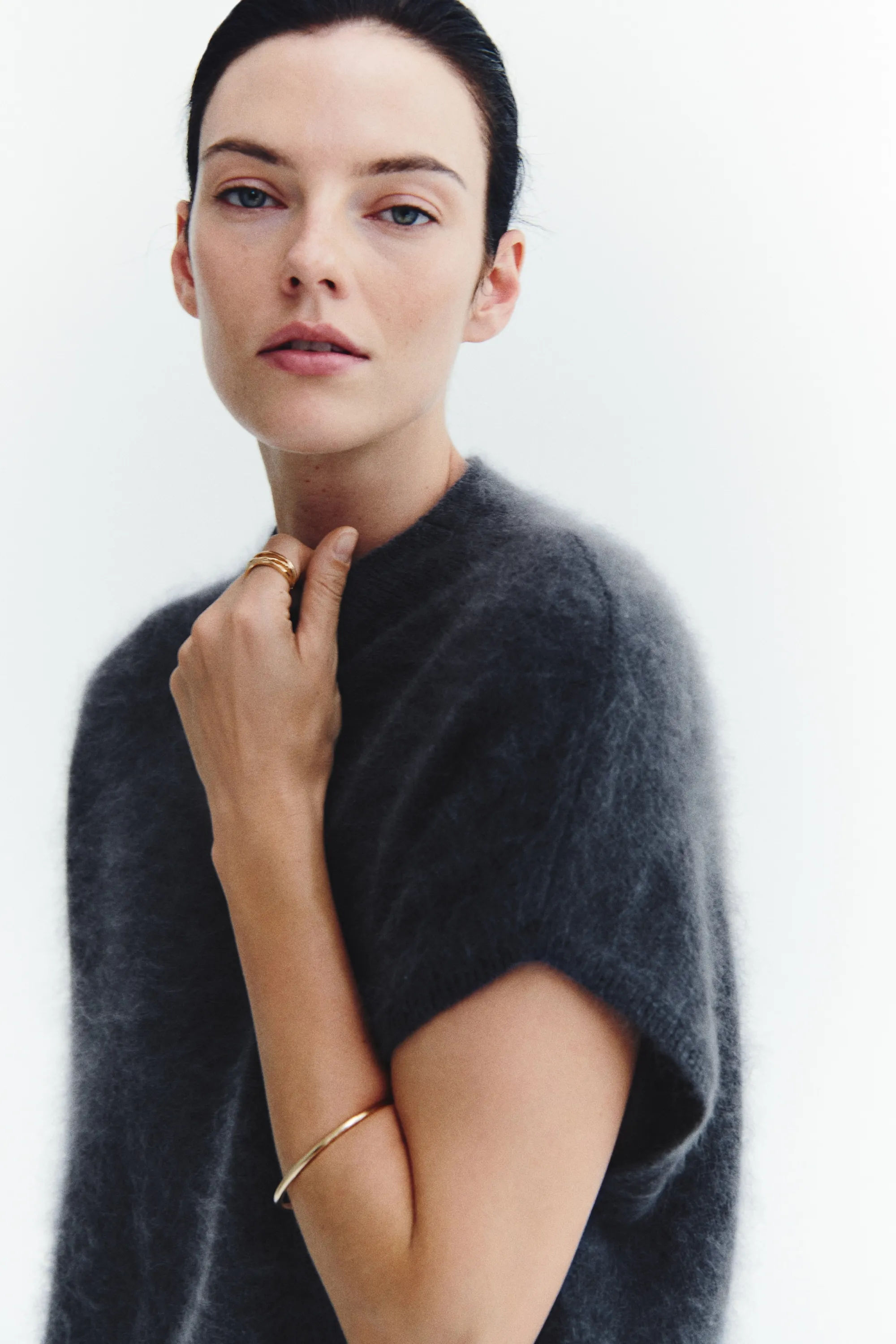 Pull sans manches en laine avec col cheminée - Gris foncé