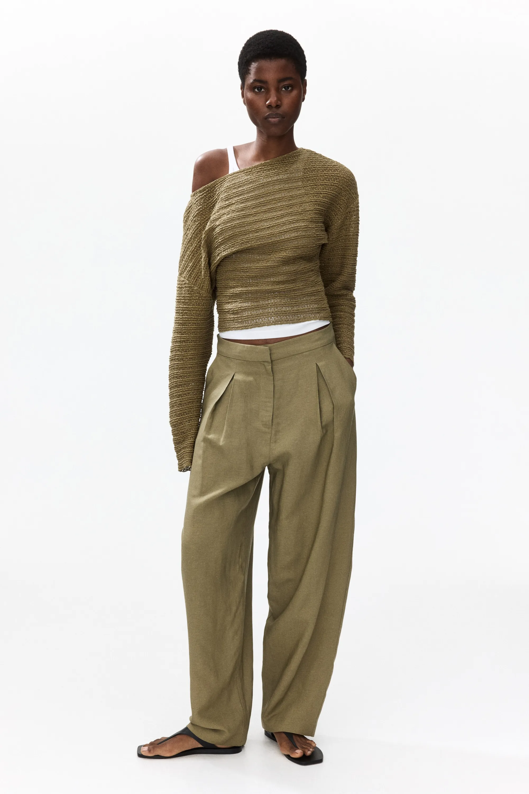 Top en maille texturée - Vert kaki ancien