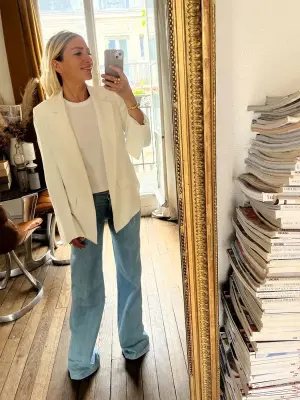 Veste blazer fluide en crêpe blanc fente côté Prix boutique 1700€ Taille 38 — photo 5