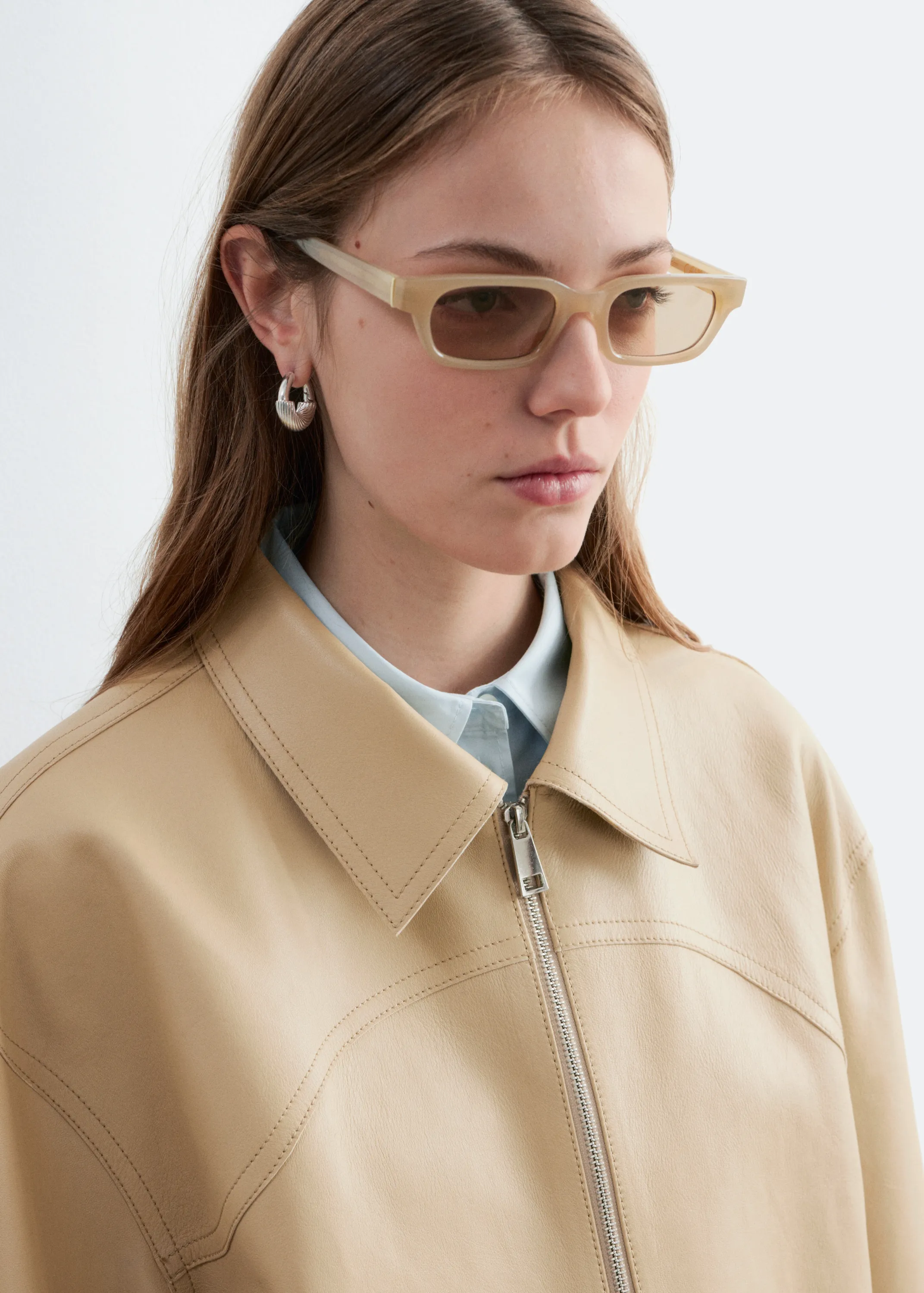 Veste décontractée en cuir - Beige