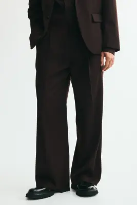 Pantalon de costume Loose Fit en laine mélangée - Marron foncé — photo 2