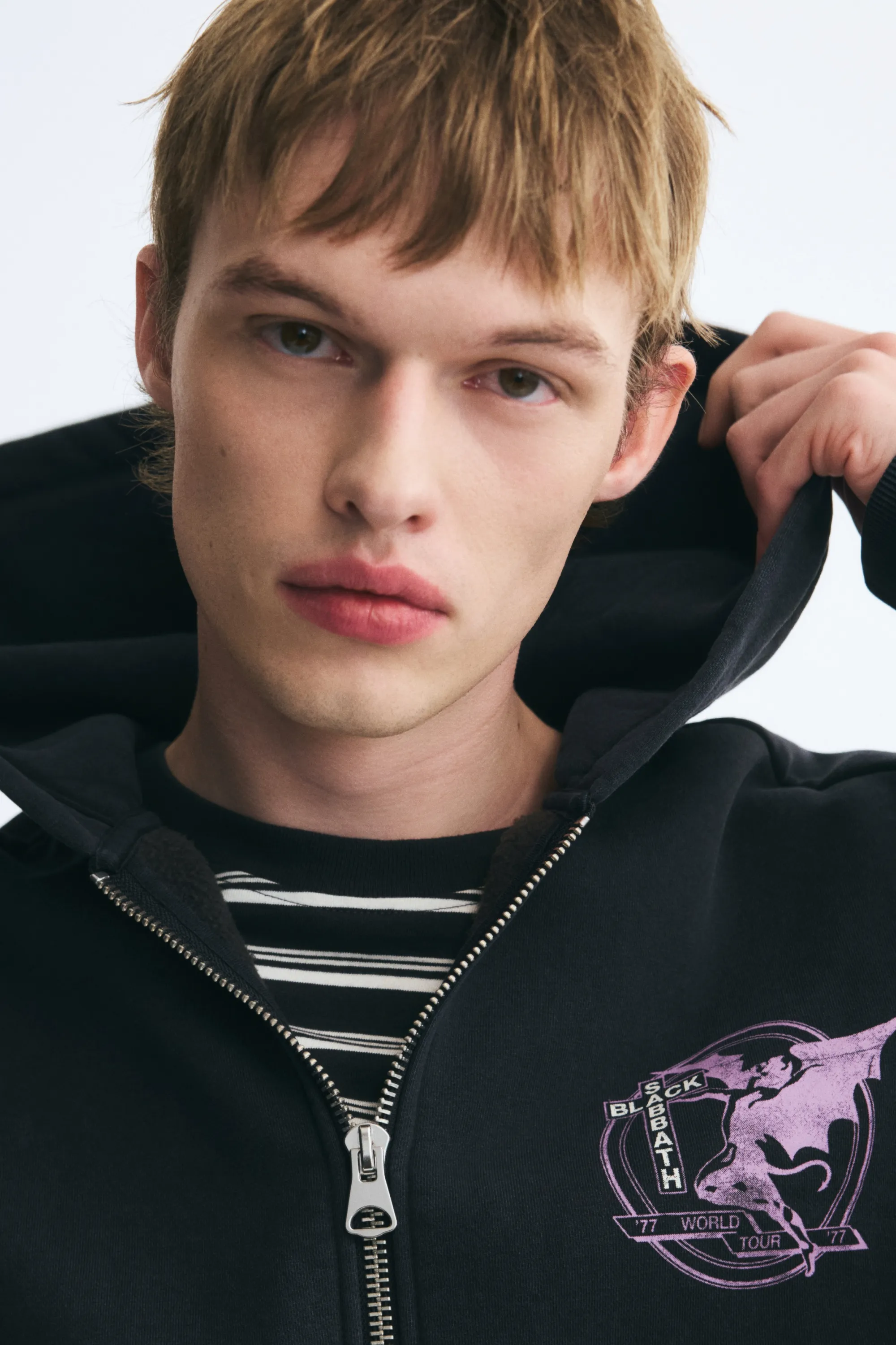 Veste imprimée Oversized Fit avec capuche et zip - Gris anthracite/Black Sabbath