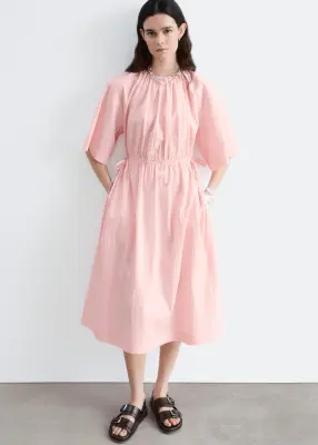 Robe midi à cordon de serrage - Rose — photo 4