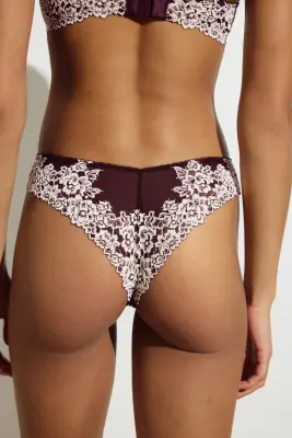 Lot de 2 culottes Brazilian en dentelle - Bordeaux/crème — photo 3