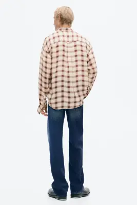 Slim Fit Cupro shirt - Crème/carreaux — photo 3