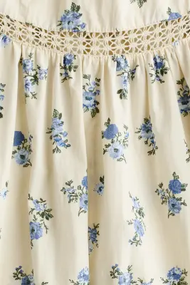 Robe en coton avec bretelles à nouer - Jaune clair/fleuri — photo 5