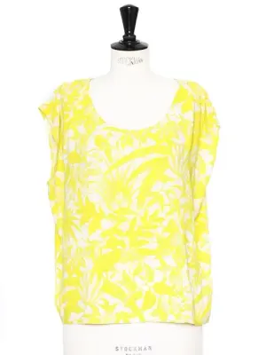 Top sans manches dos ouvert imprimé fleuri tropical jaune blanc Px boutique 65€ Taille 38 — photo 1