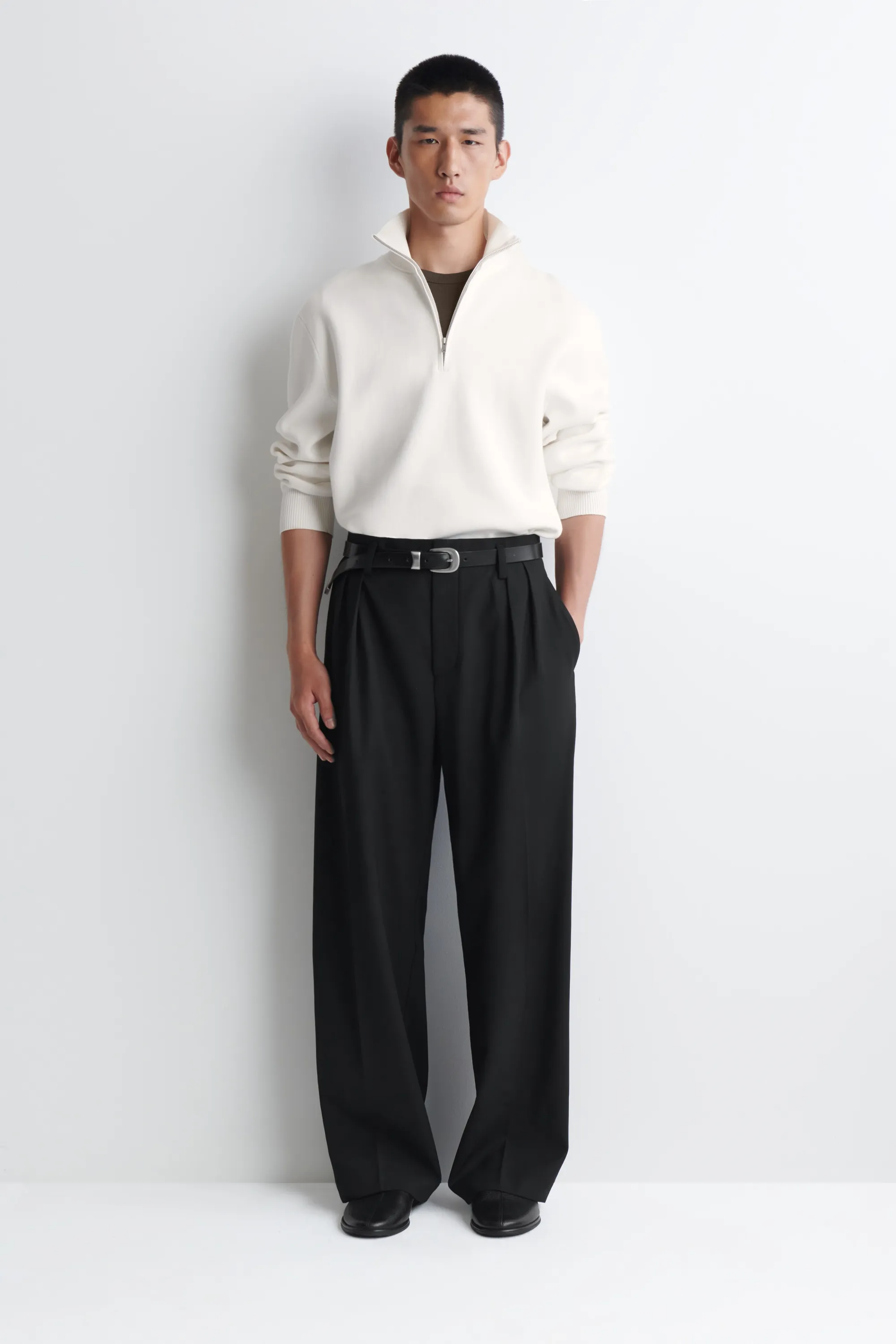 PULL DEMI-ZIPPÉ EN MAILLE DOUBLE FACE - BLANC
