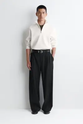 PULL DEMI-ZIPPÉ EN MAILLE DOUBLE FACE - BLANC — photo 1