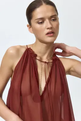 Top oversize avec cordon de serrage - Rouge foncé — photo 2