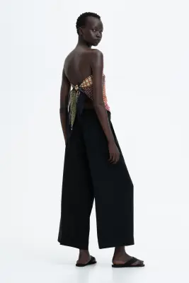 Pantalon 7/8 en lin mélangé - Noir — photo 4