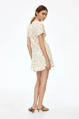 Robe en viscose avec jupe évasée - Jaune clair/fleuri — photo 1