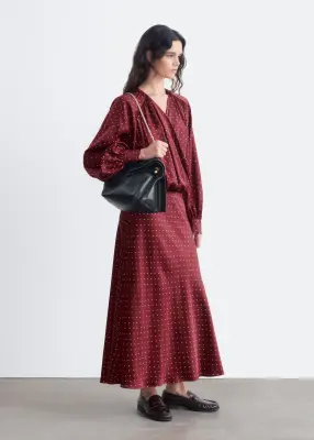 Robe portefeuille à col en V - Rouge foncé/Pois — photo 3