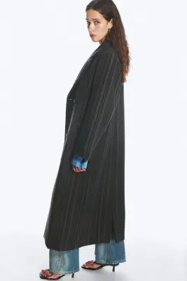 LOGAN MANTEAU CROISÉ EN LAINE MÉLANGÉE - Gris foncé rayé — photo 3