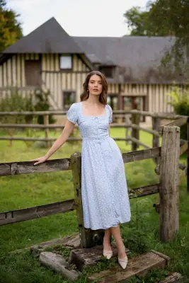 Estelle Cap Sleeve Midi Dress - Blue floral — photo 2