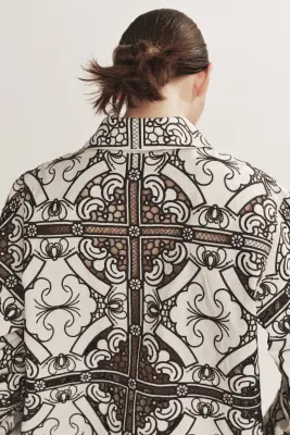 Veste avec broderie anglaise - Beige clair/marron foncé — photo 2