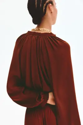 Balloon-sleeved blouse - Brun rouille — photo 4