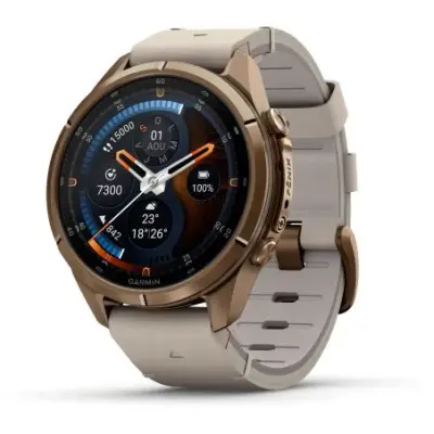 Garmin Fenix 9 Pro InReach amoled 43mm Sapphire Titane gold bracelet cuir beige crème/gris cendré 010-04335-41 — photo 3
