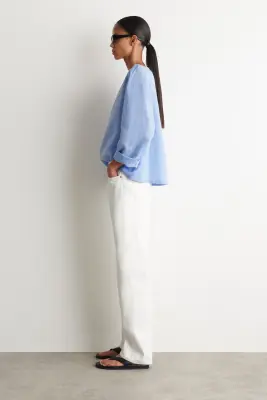 BLOUSE EN LIN À COL BATEAU - BLEU CIEL — photo 3