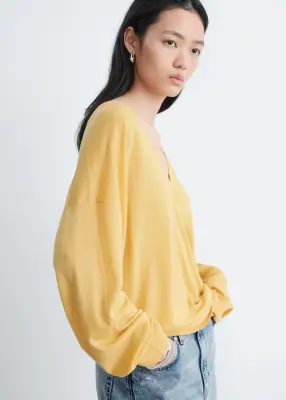 Pull oversize en laine mérinos - Jaune — photo 3