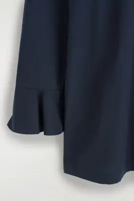 ROBE COURTE À MANCHERONS ÉVASÉS EN COTON - BLEU MARINE — photo 5