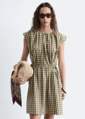Robe sans manches cordon de serrage à la taille - Vert kaki/À carreaux — photo 1