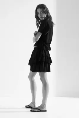 Jupe à étages avec broderie anglaise - Noir — photo 3