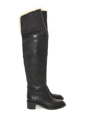 Bottes shearling cuissardes plates en cuir noir Prix Boutique 1600€ Taille 40 — photo 4