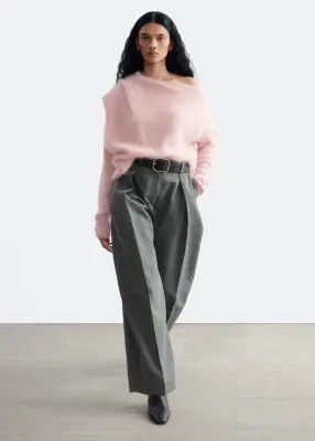 Pull en laine mérinos à encolure drapée - Rose — photo 3