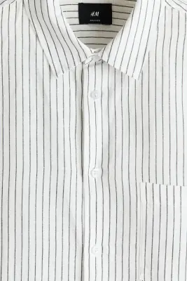 Chemise Relaxed Fit en lin mélangé - Blanc/rayé — photo 4