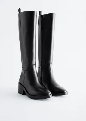 Bottes hauteur genou en cuir - Noir — photo 1