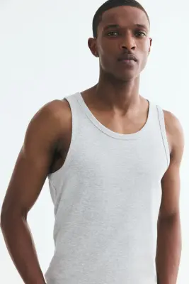 Débardeur côtelé Slim Fit - Gris clair chiné — photo 4