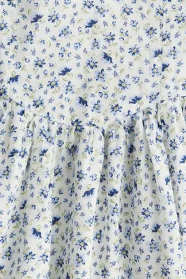 Robe en coton avec jupe évasée - Crème/fleuri