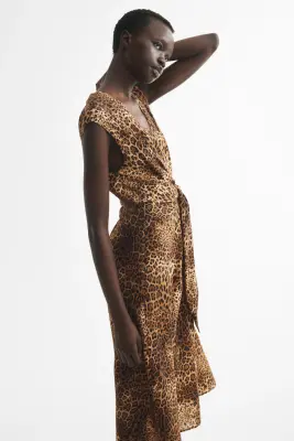 Robe sans manches avec détail croisé - Marron/imprimé léopard — photo 3